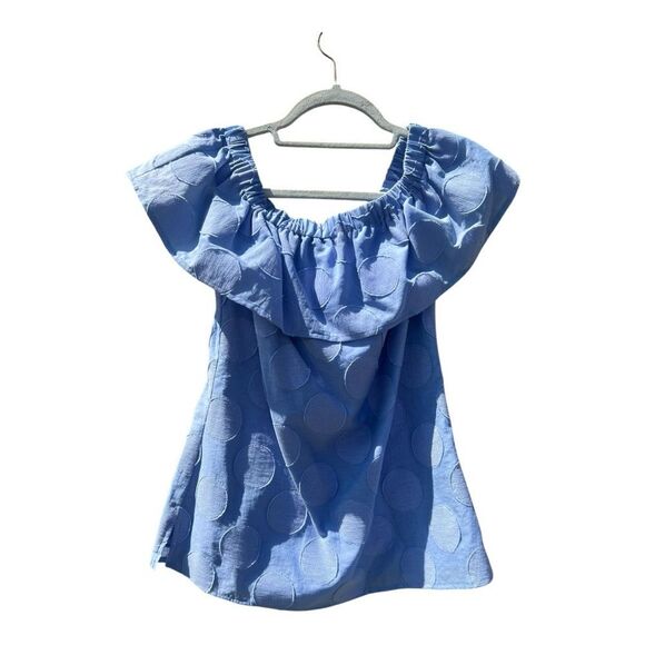 $172 Sail To Sable Polka Dotted Off The Shoulder Shirt Top Periwinkle Blue XXS - Picture 2 of 5